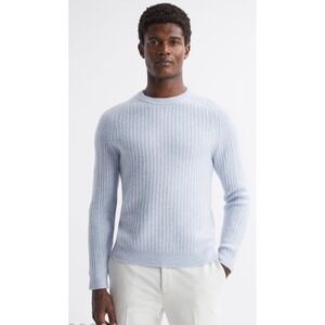 Reiss Millerson Men's Wool Cotton Textured Crewneck Sweater Blue Large Preppy